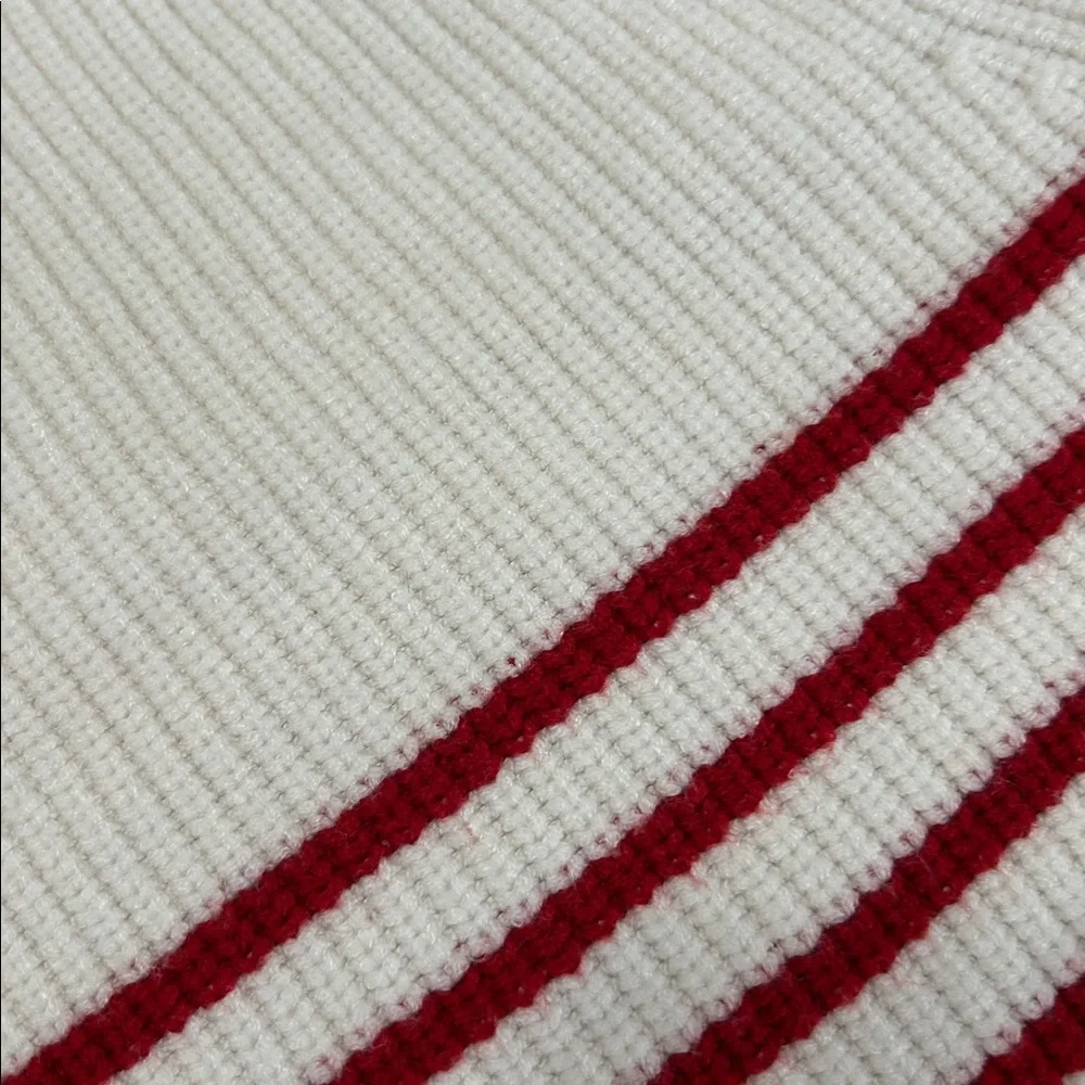 Mango White and Red Striped V-Neck Sweater